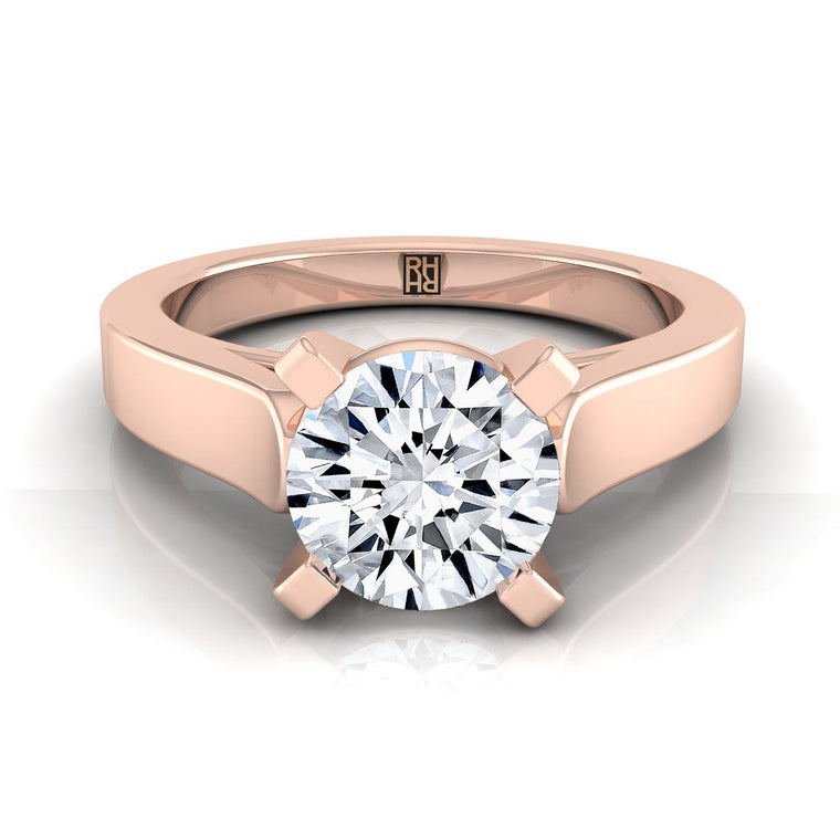 The Charlotte Cathedral Squared Edge Solitaire Round Engagement Ring Setting in 14K Rose Gold