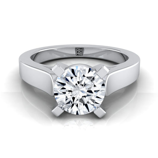 18K White Gold Round Brilliant  Cathedral Style Solitaire Engagement Ring
