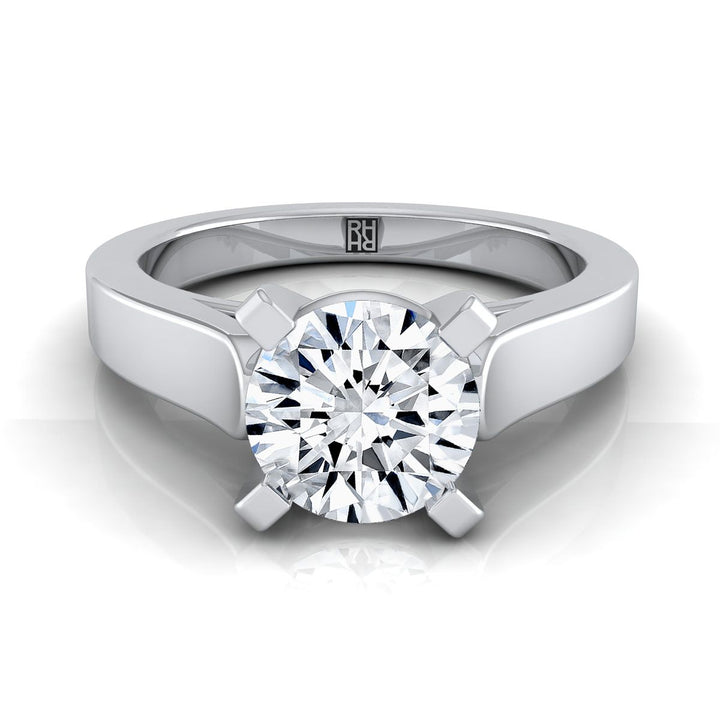 Round Brilliant, Cathedral Squared Edge Solitaire, in 18K White Gold, prong setting | RockHer