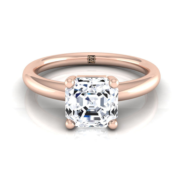 Rounded Comfort Fit Solitaire Asscher, in 14K Rose Gold, prong setting | RockHer