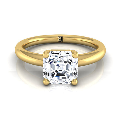 Rounded Comfort Fit Solitaire Asscher, in 18K Yellow Gold, prong setting | RockHer