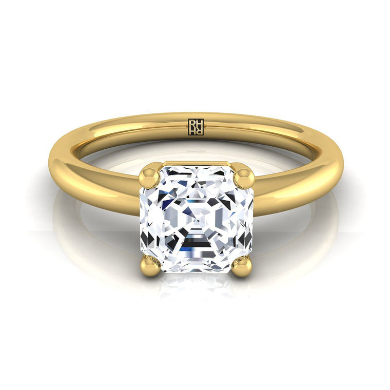 The Tori Rounded Comfort Fit Solitaire Asscher Cut Engagement Ring Setting in 18K Yellow Gold