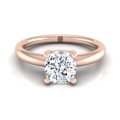 Rounded Comfort Fit Solitaire Cushion, in 14K Rose Gold, prong setting | RockHer