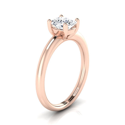 Rounded Comfort Fit Solitaire Cushion, in 14K Rose Gold, prong setting – side profile | RockHer