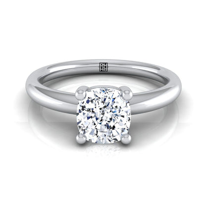 Rounded Comfort Fit Solitaire Cushion, in 18K White Gold, prong setting | RockHer