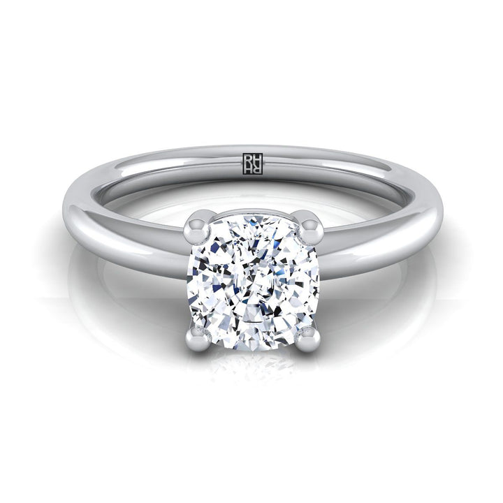 Rounded Comfort Fit Solitaire Cushion, in 18K White Gold, prong setting | RockHer