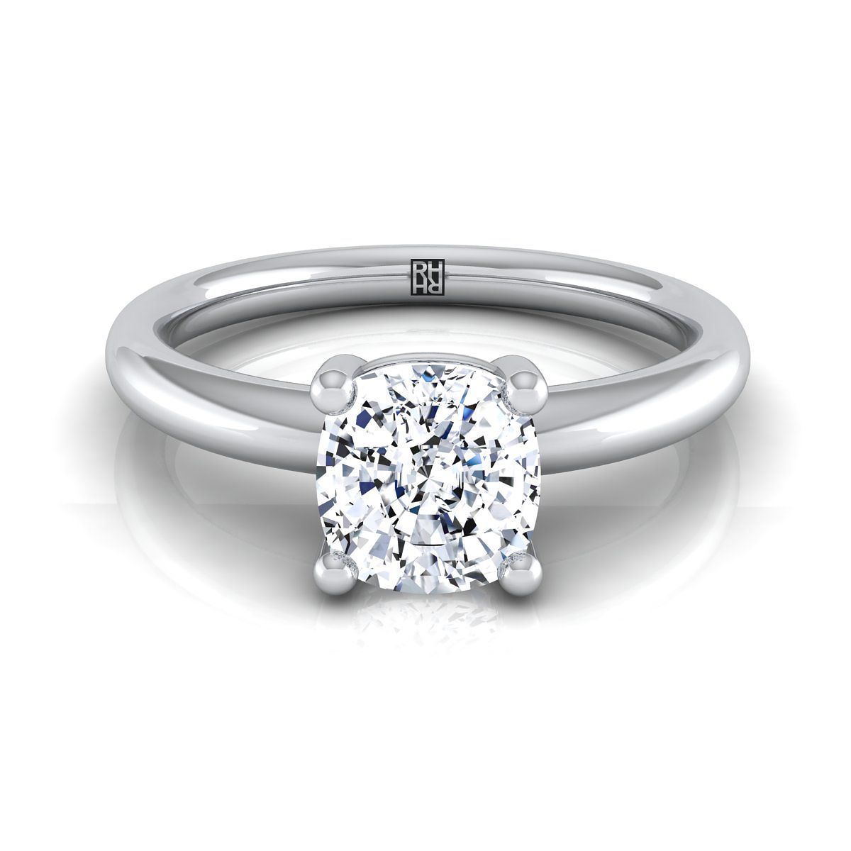 Tori Select Rounded Comfort Fit Solitaire Cushion Cut Lab Diamond Engagement Ring in Platinum | RockHer