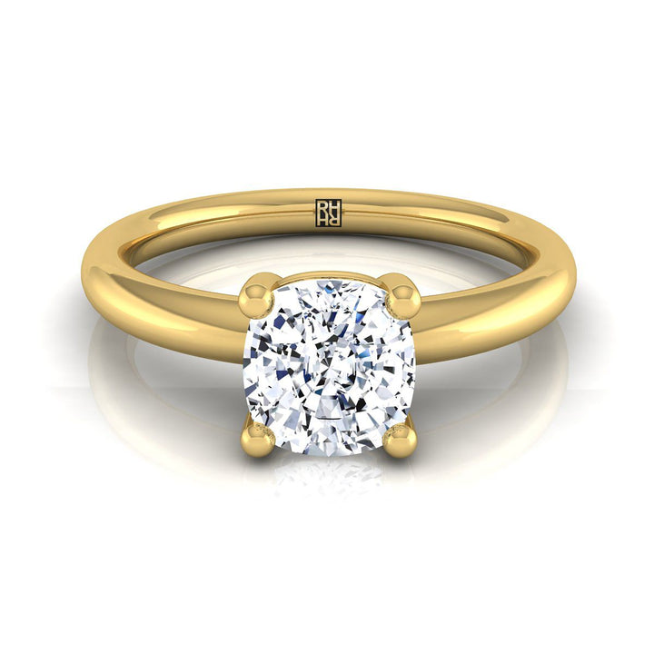 Rounded Comfort Fit Solitaire Cushion, in 18K Yellow Gold, prong setting | RockHer