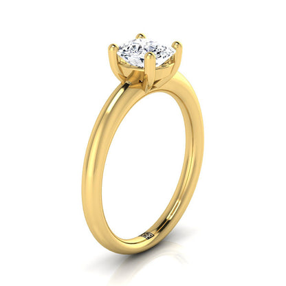 Rounded Comfort Fit Solitaire Cushion, in 18K Yellow Gold, prong setting – side profile | RockHer