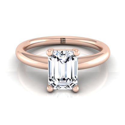 European Cut, Rounded Comfort Fit Solitaire Emerald, in 14K Rose Gold, prong setting | RockHer
