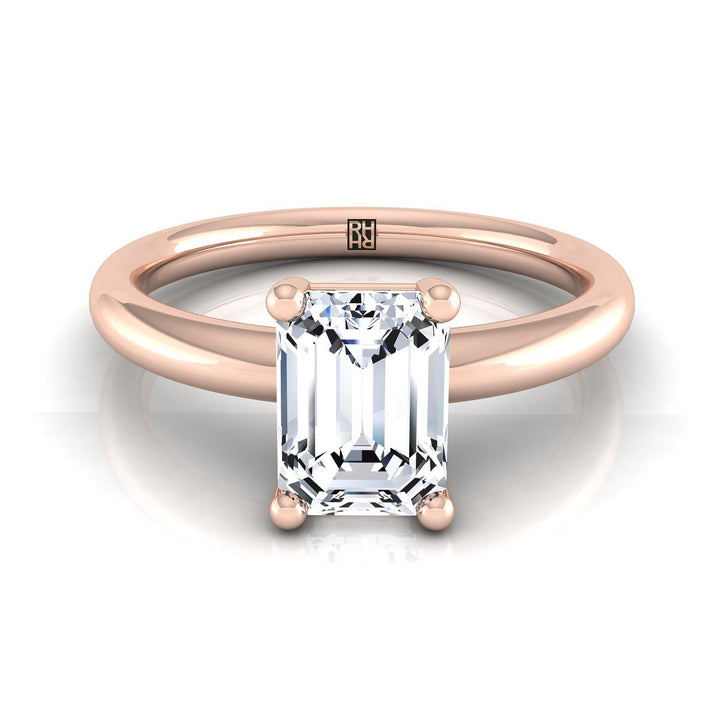 European Cut, Rounded Comfort Fit Solitaire Emerald, in 14K Rose Gold, prong setting | RockHer