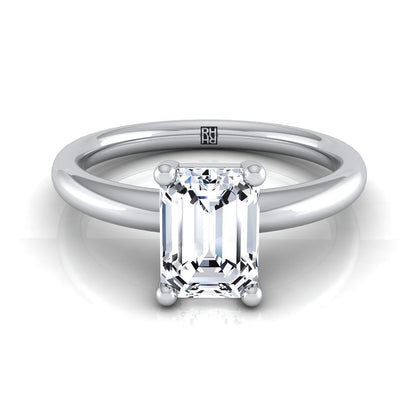 European Cut, Rounded Comfort Fit Solitaire Emerald, in 18K White Gold, prong setting | RockHer