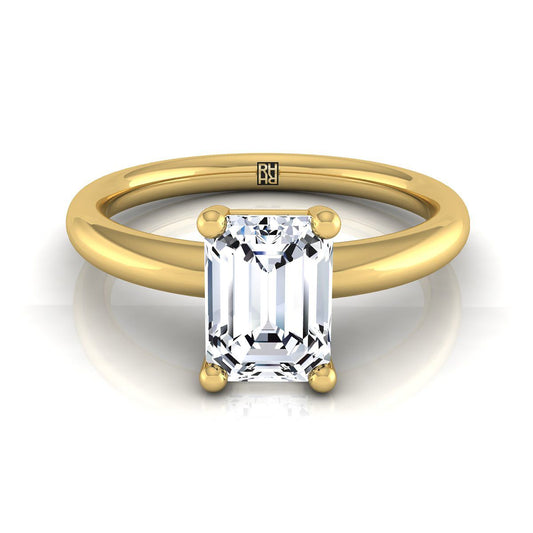 14K Yellow Gold Emerald Cut Rounded Comfort Fit Solitaire Engagement Ring
