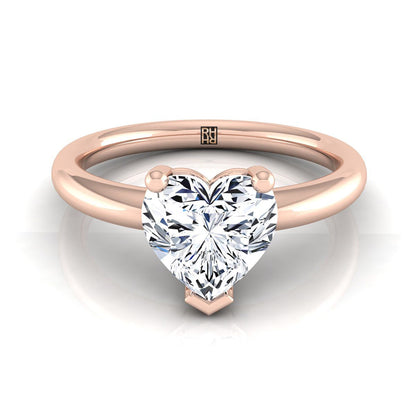 Rounded Comfort Fit Solitaire Heart Shape, in 14K Rose Gold, prong setting | RockHer