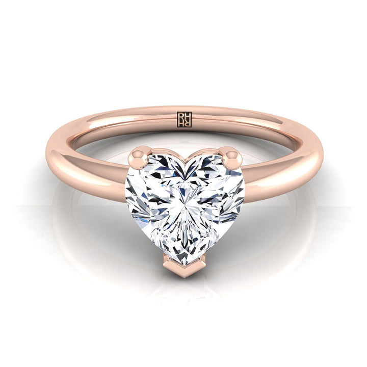 Rounded Comfort Fit Solitaire Heart Shape, in 14K Rose Gold, prong setting | RockHer