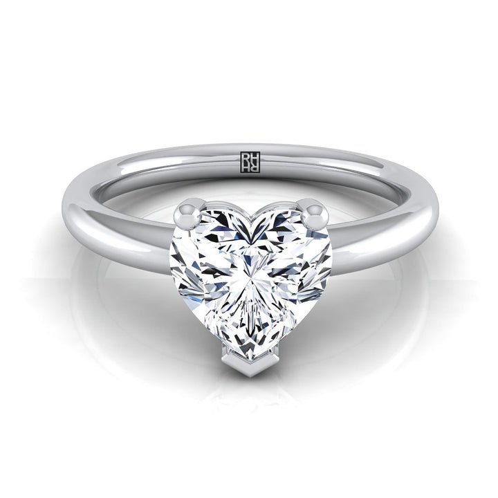 Rounded Comfort Fit Solitaire Heart Shape, in 18K White Gold, prong setting | RockHer