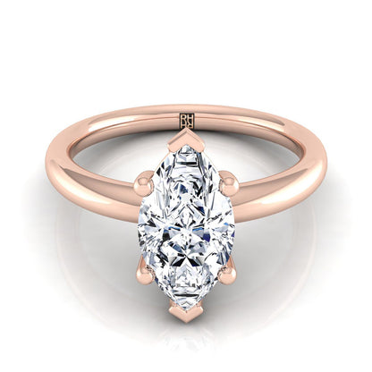 Rounded Comfort Fit Solitaire Marquise, in 14K Rose Gold, prong setting | RockHer