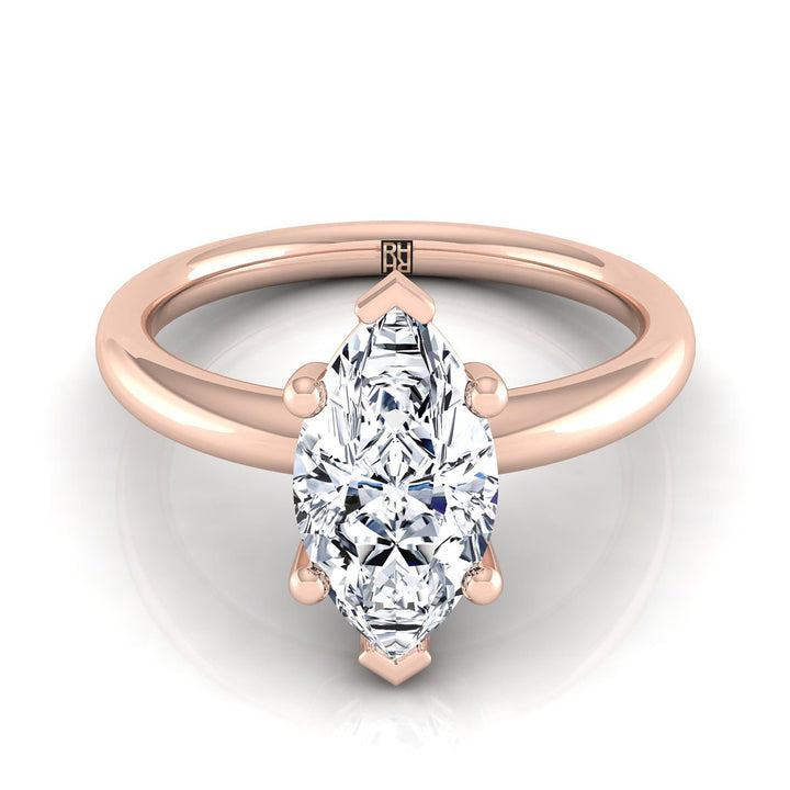 Rounded Comfort Fit Solitaire Marquise, in 14K Rose Gold, prong setting | RockHer