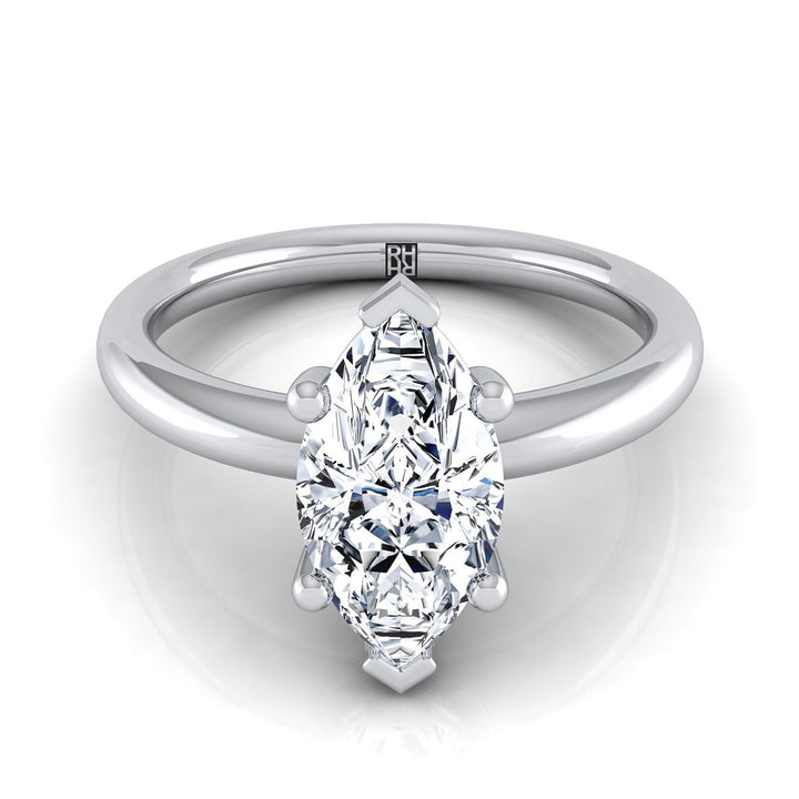 Rounded Comfort Fit Solitaire Marquise, in Platinum, prong setting | RockHer