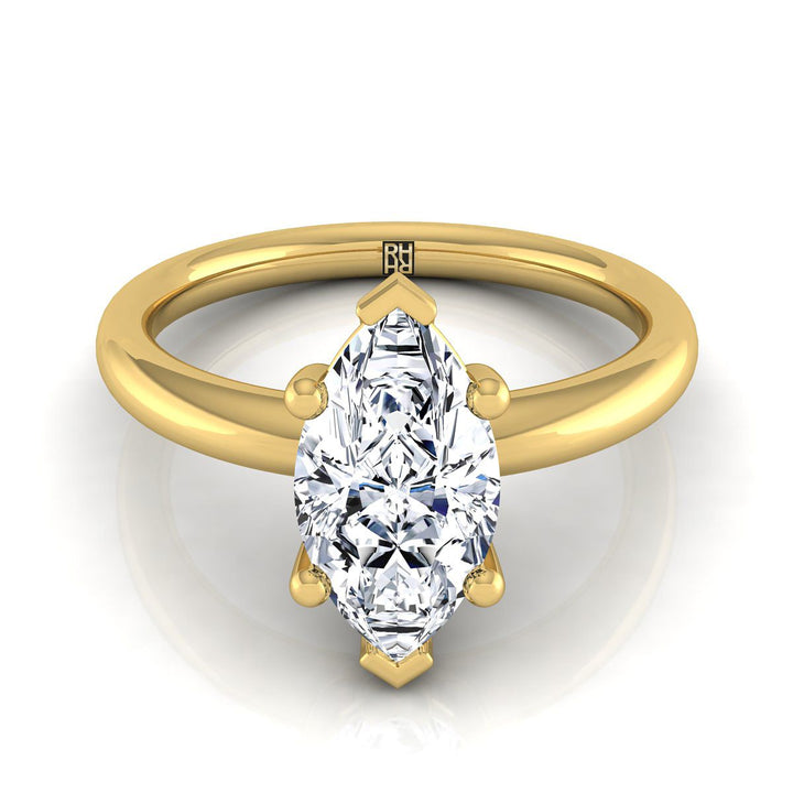 Rounded Comfort Fit Solitaire Marquise, in 18K Yellow Gold, prong setting | RockHer