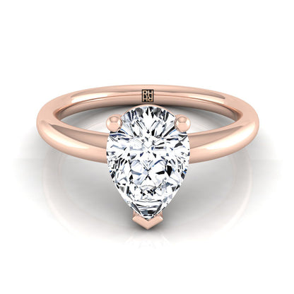 Rounded Comfort Fit Solitaire Pear Shape, in 14K Rose Gold, prong setting | RockHer