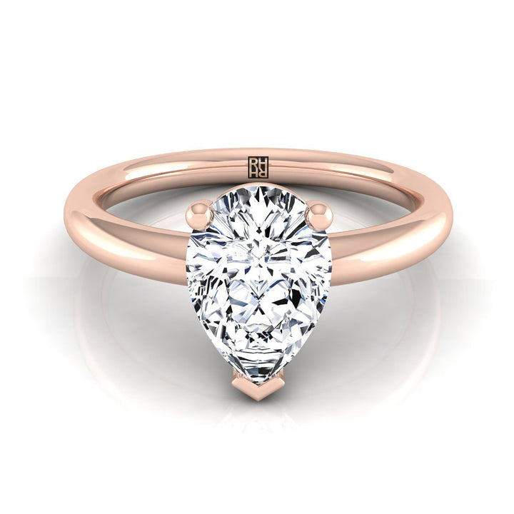 Rounded Comfort Fit Solitaire Pear Shape, in 14K Rose Gold, prong setting | RockHer