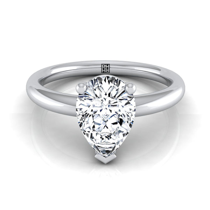 Rounded Comfort Fit Solitaire Pear Shape, in Platinum, prong setting | RockHer