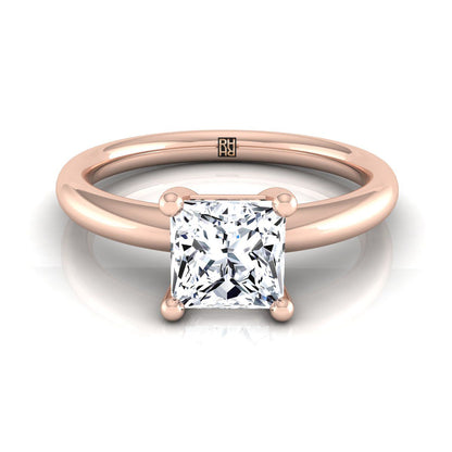 Rounded Comfort Fit Solitaire Princess, in 14K Rose Gold, prong setting | RockHer