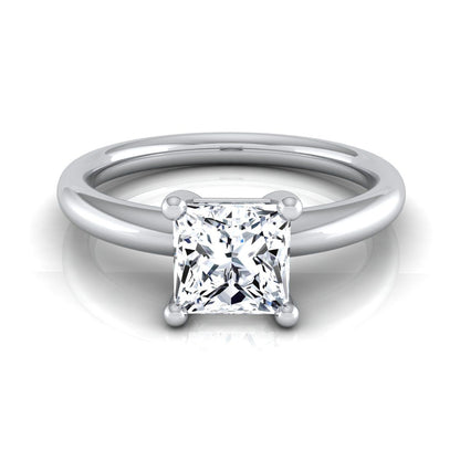 Rounded Comfort Fit Solitaire Princess, in 18K White Gold, prong setting | RockHer