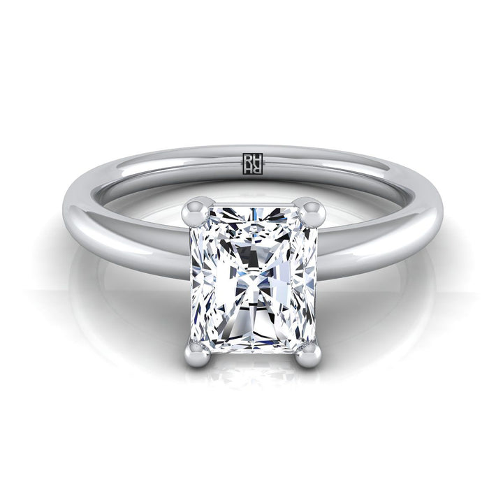 Rounded Comfort Fit Solitaire Radiant, in Platinum, prong setting | RockHer