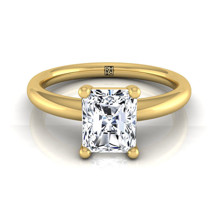 Rounded Comfort Fit Solitaire Radiant, in 18K Yellow Gold, prong setting | RockHer