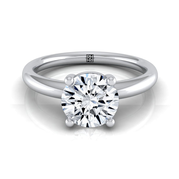 Round Brilliant, Rounded Comfort Fit Solitaire, in 18K White Gold, prong setting | RockHer