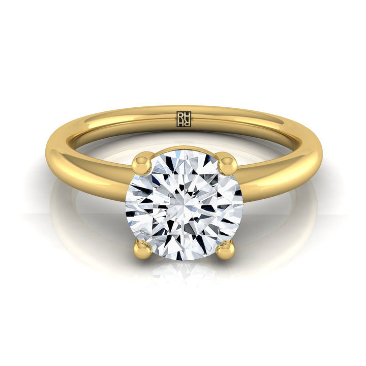Round Brilliant, Rounded Comfort Fit Solitaire, in 18K Yellow Gold, prong setting | RockHer