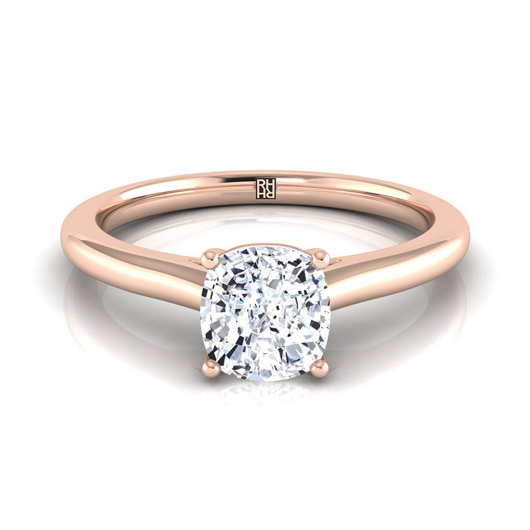 The Gladys Pinched Cathedral Solitaire Cushion Cut Engagement Ring Setting in 14K Rose Gold