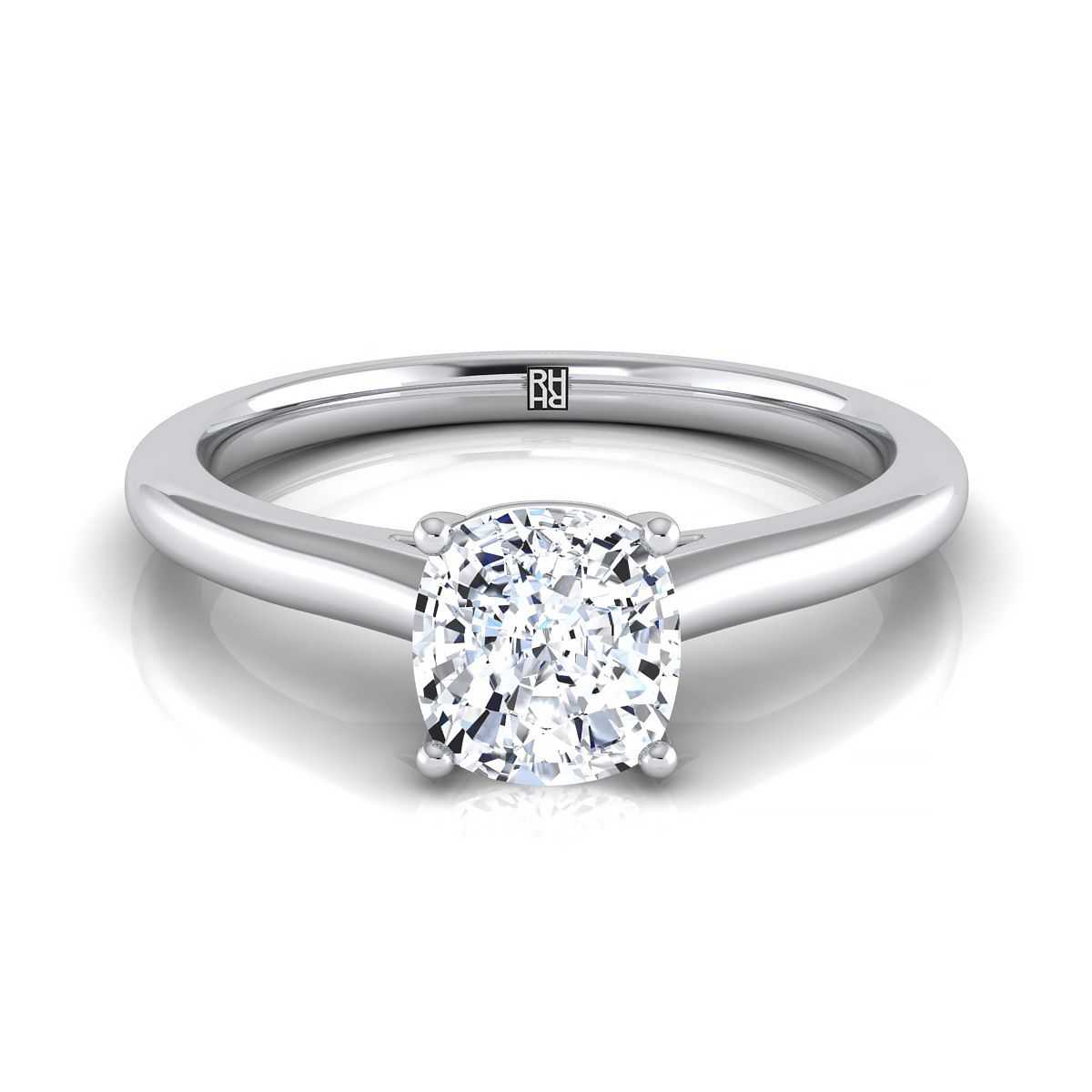 The Gladys pinched cathedral solitaire cut engagement ring setting, shown in 18K White Gold | RockHer