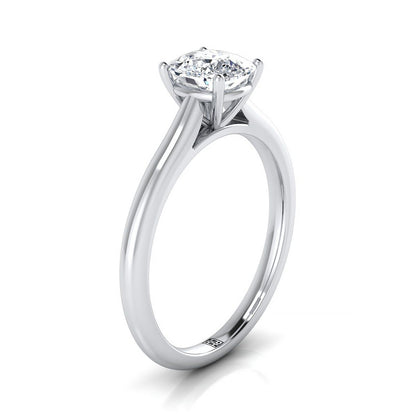 Pinched Cathedral Solitaire Cushion, in Platinum, prong setting – side profile | RockHer