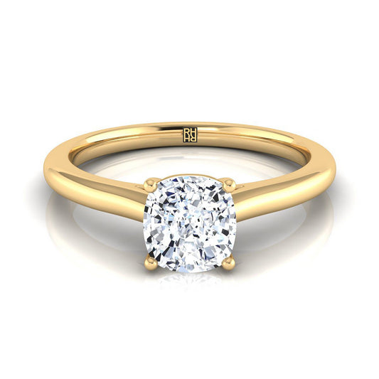 14K Yellow Gold Cushion  Pinched Comfort Fit Claw Prong Solitaire Engagement Ring