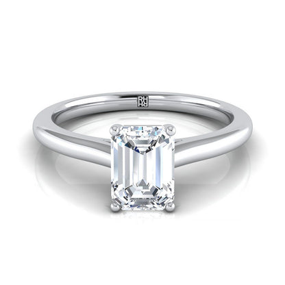 European Cut, Pinched Cathedral Solitaire Emerald, in 18K White Gold, prong setting | RockHer