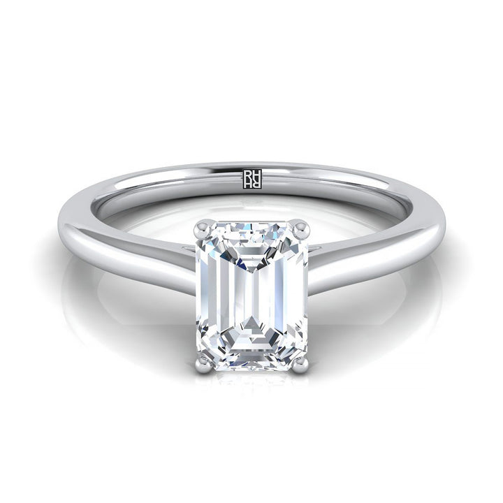European Cut, Pinched Cathedral Solitaire Emerald, in Platinum, prong setting | RockHer