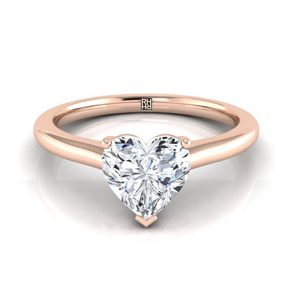 Pinched Cathedral Solitaire Heart Shape, in 14K Rose Gold, prong setting | RockHer