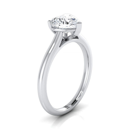 Pinched Cathedral Solitaire Heart Shape, in 18K White Gold, prong setting – side profile | RockHer