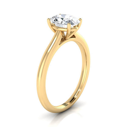 Pinched Cathedral Solitaire Oval, in 18K Yellow Gold, prong setting – side profile | RockHer