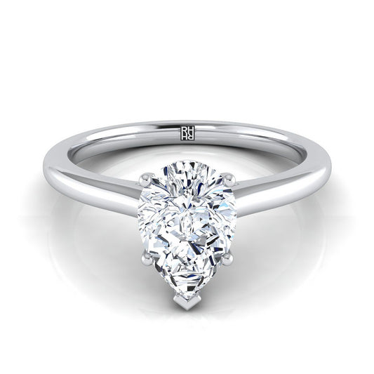 18K White Gold Pear Shape Center  Pinched Comfort Fit Claw Prong Solitaire Engagement Ring