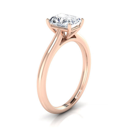 Pinched Cathedral Solitaire Radiant, in 14K Rose Gold, prong setting – side profile | RockHer