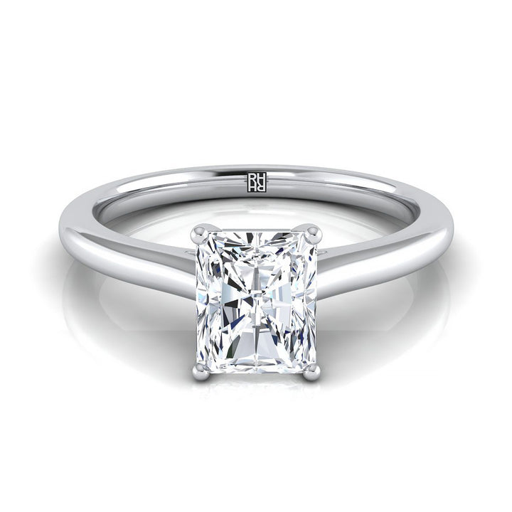 Pinched Cathedral Solitaire Radiant, in 18K White Gold, prong setting | RockHer