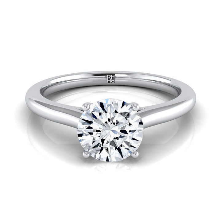 Round Brilliant, Pinched Cathedral Solitaire, in 18K White Gold, prong setting | RockHer