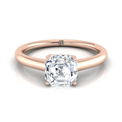 Contemporary Comfort Fit Flat Shank Solitaire Asscher, in 14K Rose Gold, prong setting | RockHer