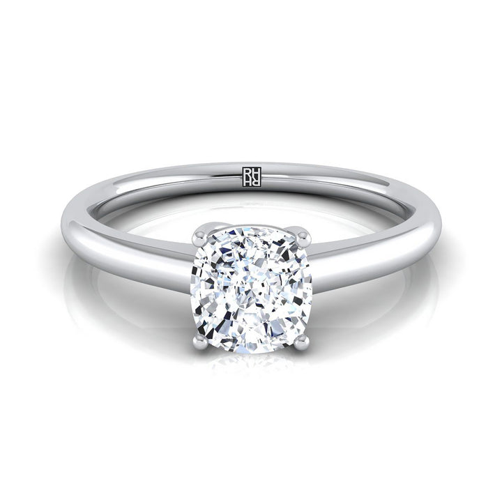 Contemporary Comfort Fit Flat Shank Solitaire Cushion, in Platinum, prong setting | RockHer