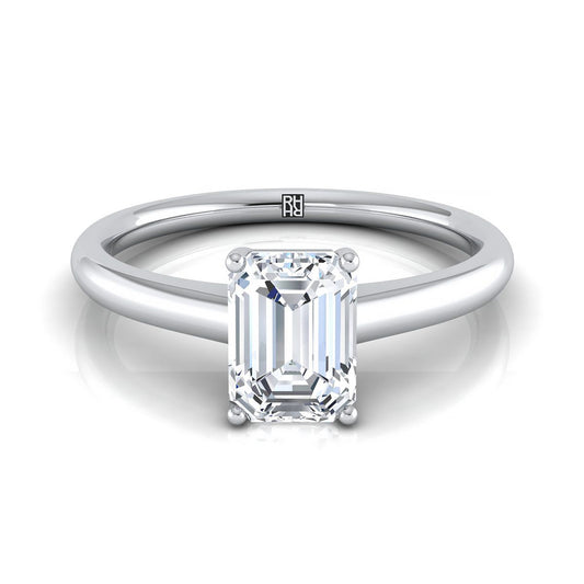 18K White Gold Emerald Cut Contemporary Comfort Fit Solitaire Engagement Ring