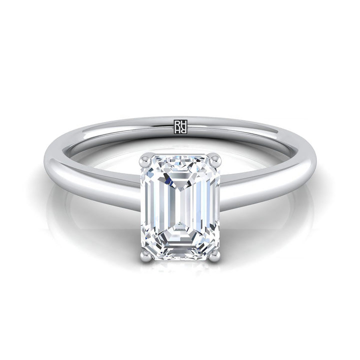 European Cut, Contemporary Comfort Fit Flat Shank Solitaire Emerald, in Platinum, prong setting | RockHer
